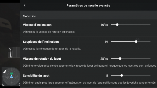 Menu Contrôle - Paramétres Nacelle Avancés