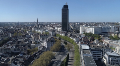 Tower Bretagne in Nantes city in April 2020 during the lockdown Covid-19