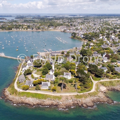 Aerial view of the Port Navalo Lighthouse in Arzon city located at the entrance to the Gulf of Morbihan Morbihan Brittany