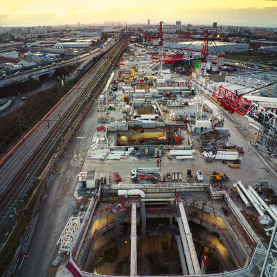 Grand Paris Express construction site at Le Bourget.