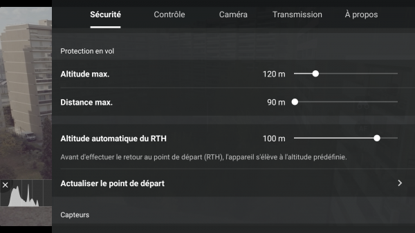 Menu Sécurité - Curseur Limites