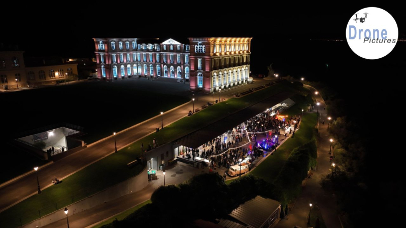 11 - 14 Octobre 2022 - Vue drone de nuit du Palais du Pharo, Marseille – vue drone réalisée au Mavic 3. © Drone-Pictures